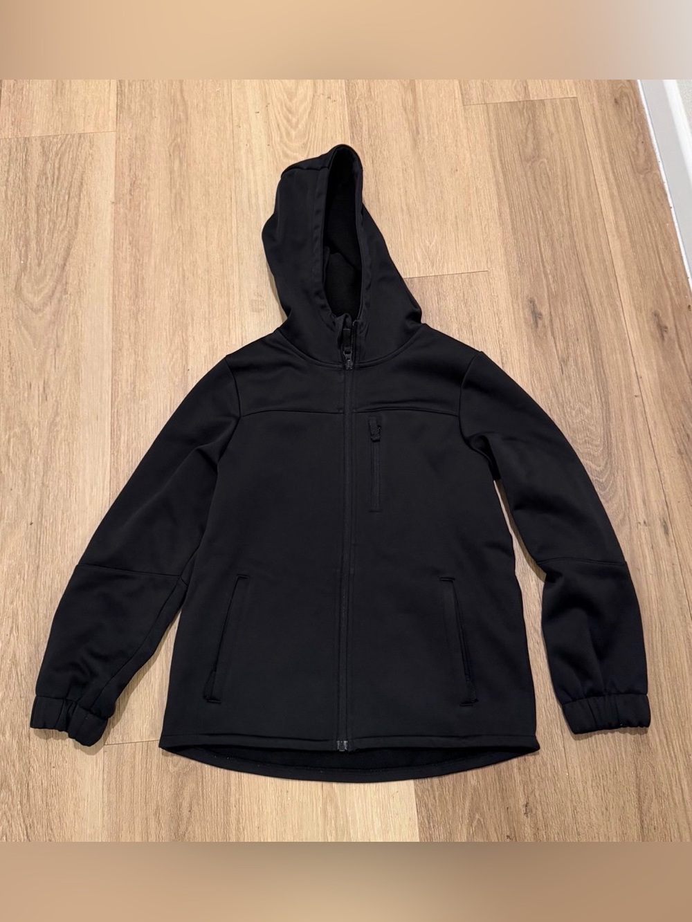 Swiss Tech Black Boys Hooded Zip-Up Jacket with Chest Zipper size Large (10-12)